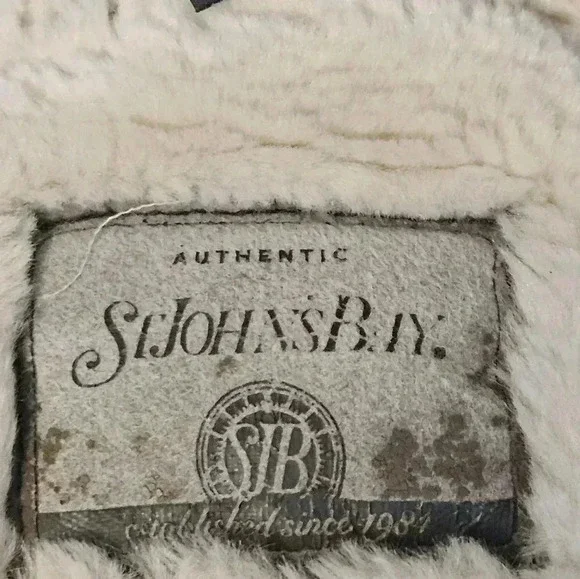 Vintage St. John's Bay Brown Leather Aviator Pilot Jacket with Sherpa Trim - Picture 14 of 16